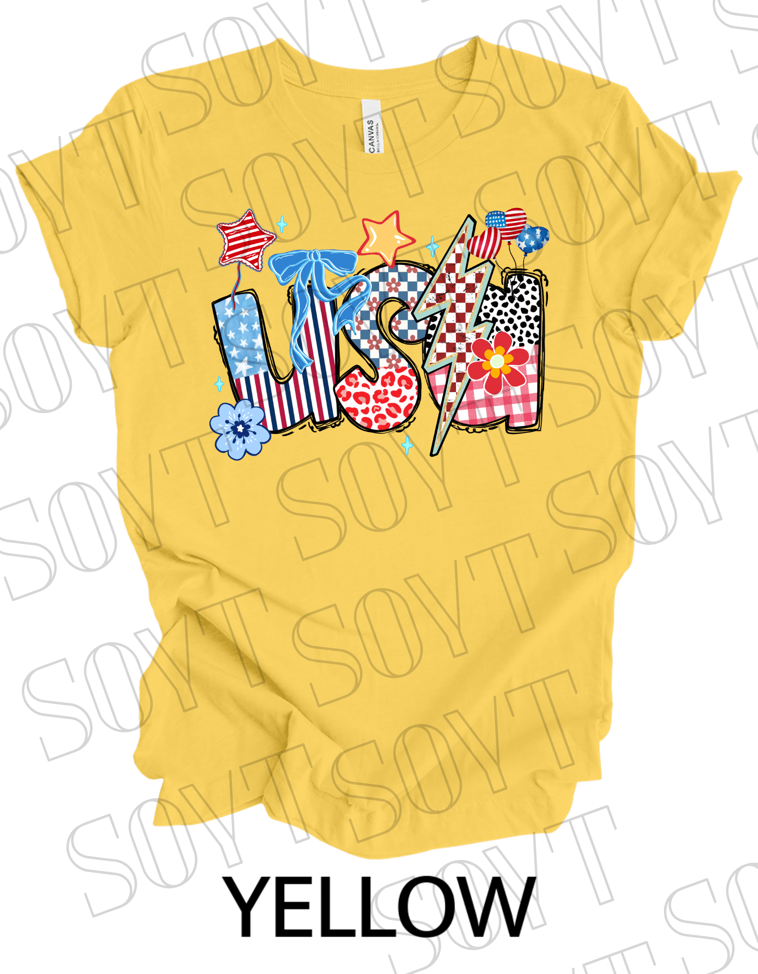 Patchwork USA T-Shirt – Bella+Canvas Bold Patriotic Graphic Tee - Festive Apparel StoreYellow