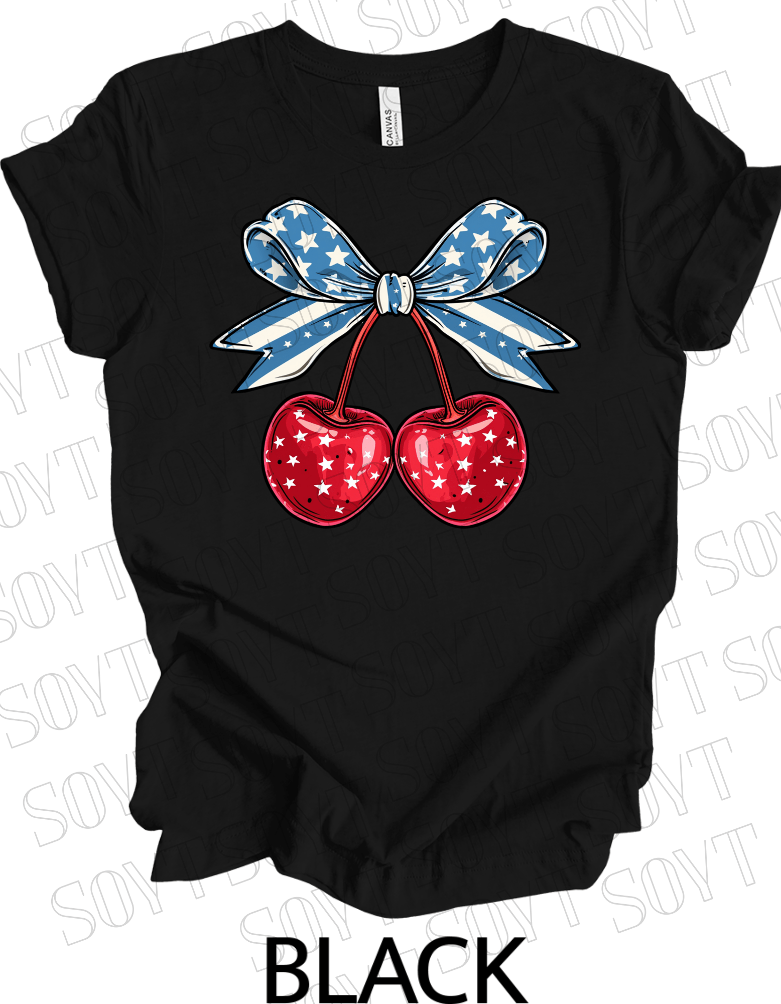 Patriotic Cherry Bow T-Shirt – Bella+Canvas 4th of July Graphic Tee - Festive Apparel StoreBlack