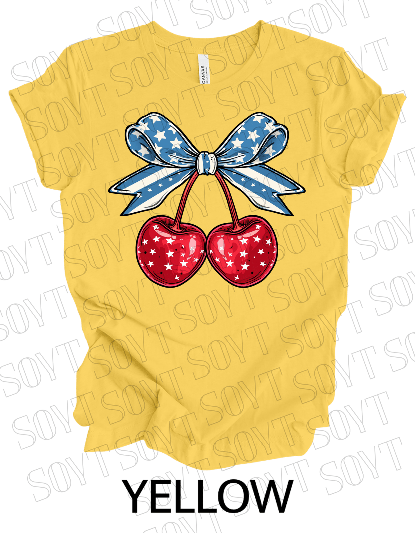 Patriotic Cherry Bow T-Shirt – Bella+Canvas 4th of July Graphic Tee - Festive Apparel StoreYellow