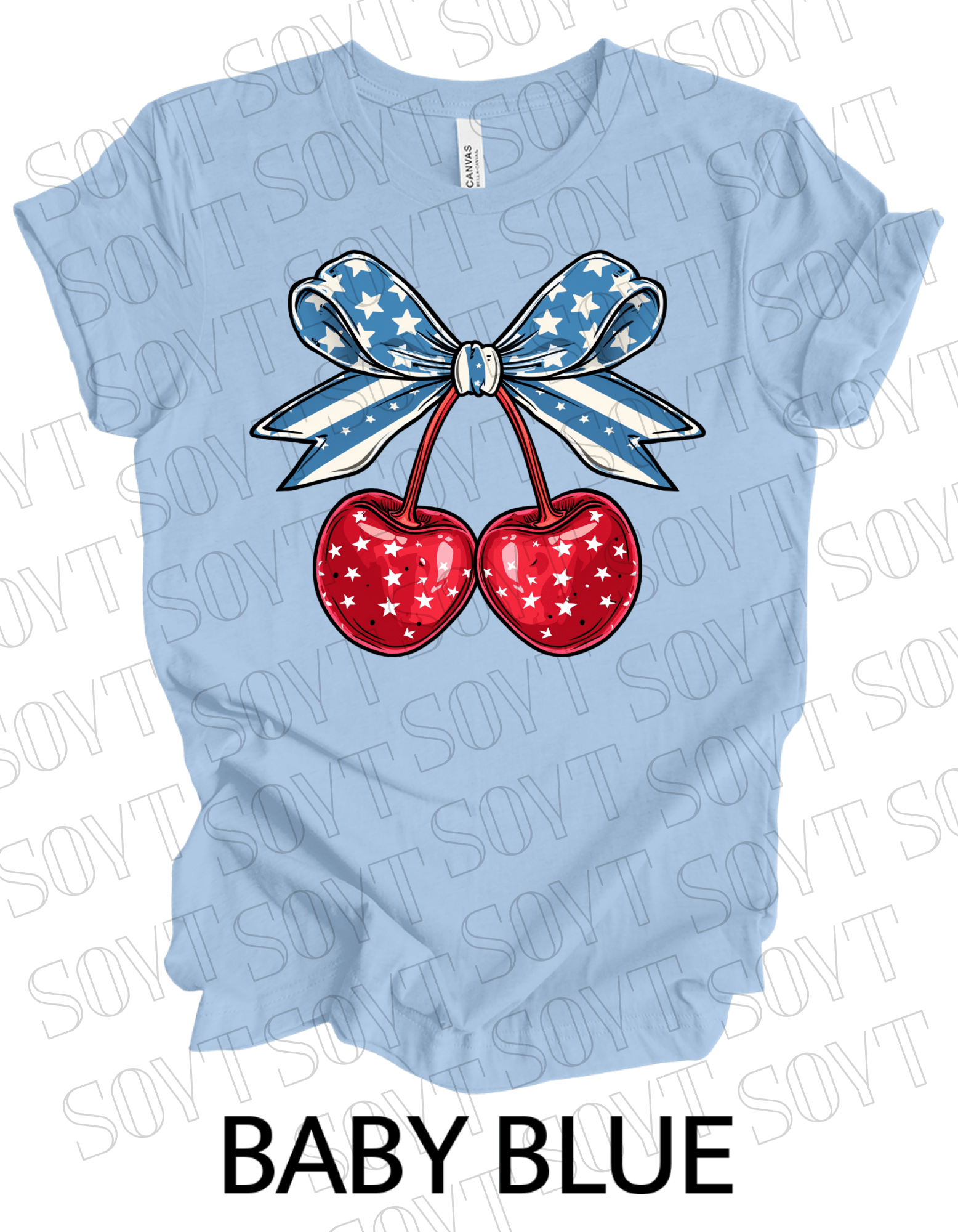 Patriotic Cherry Bow T-Shirt – Bella+Canvas 4th of July Graphic Tee - Festive Apparel StoreBaby Blue