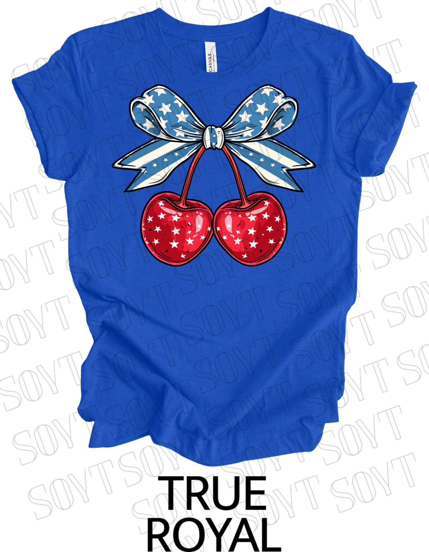 Patriotic Cherry Bow T-Shirt – Bella+Canvas 4th of July Graphic Tee - Festive Apparel StoreRoyal Blue