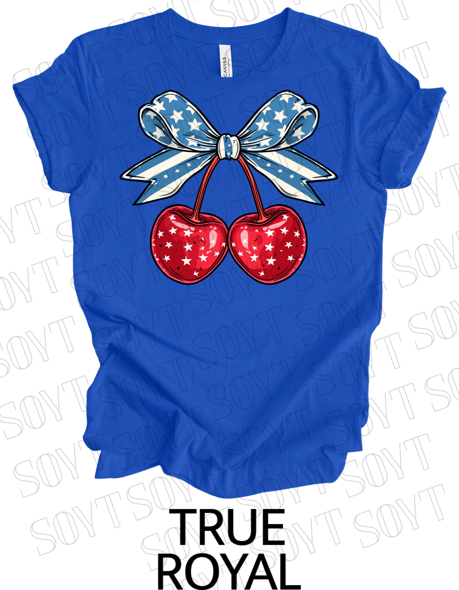 Patriotic Cherry Bow T-Shirt – Bella+Canvas 4th of July Graphic Tee - Festive Apparel StoreRoyal Blue