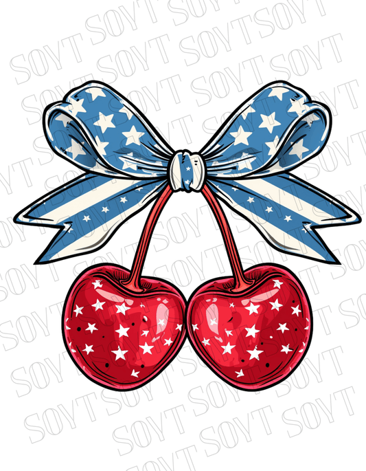 Patriotic Cherry Bow T-Shirt – Bella+Canvas 4th of July Graphic Tee - Festive Apparel StoreRed