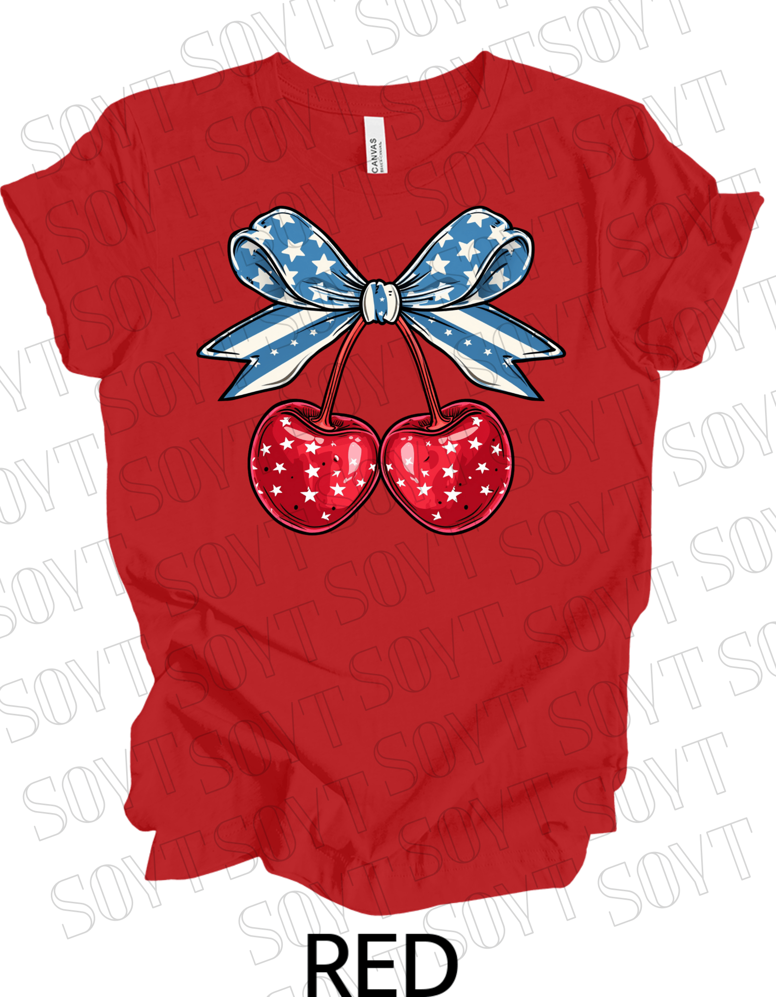 Patriotic Cherry Bow T-Shirt – Bella+Canvas 4th of July Graphic Tee - Festive Apparel StoreRed