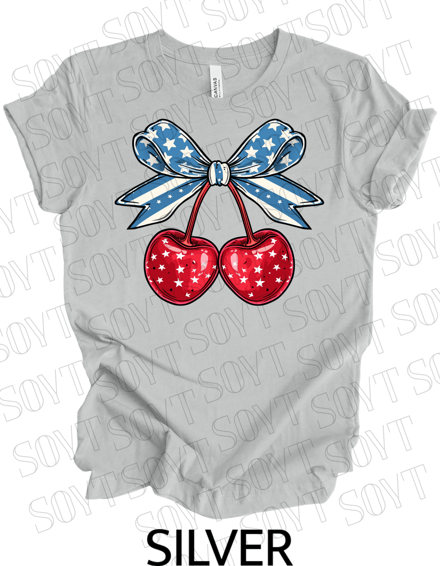 Patriotic Cherry Bow T-Shirt – Bella+Canvas 4th of July Graphic Tee - Festive Apparel StoreSilver