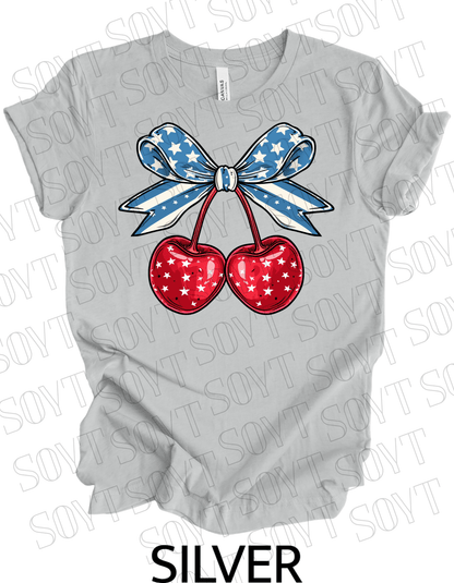 Patriotic Cherry Bow T-Shirt – Bella+Canvas 4th of July Graphic Tee - Festive Apparel StoreSilver