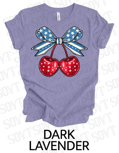 Patriotic Cherry Bow T-Shirt – Bella+Canvas 4th of July Graphic Tee - Festive Apparel StoreDark Lavender