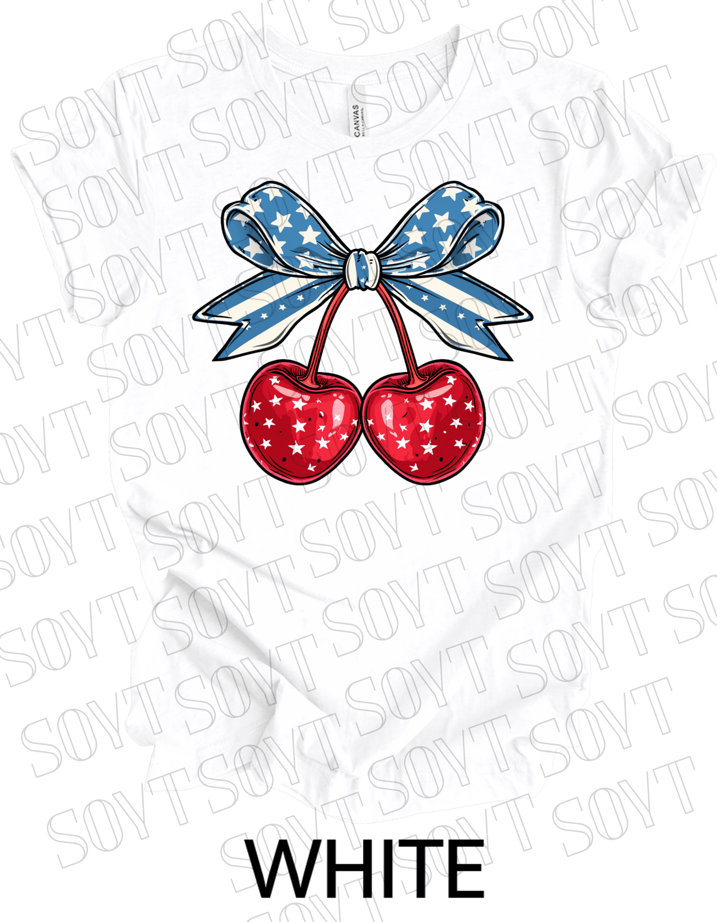 Patriotic Cherry Bow T-Shirt – Bella+Canvas 4th of July Graphic Tee - Festive Apparel StoreWhite