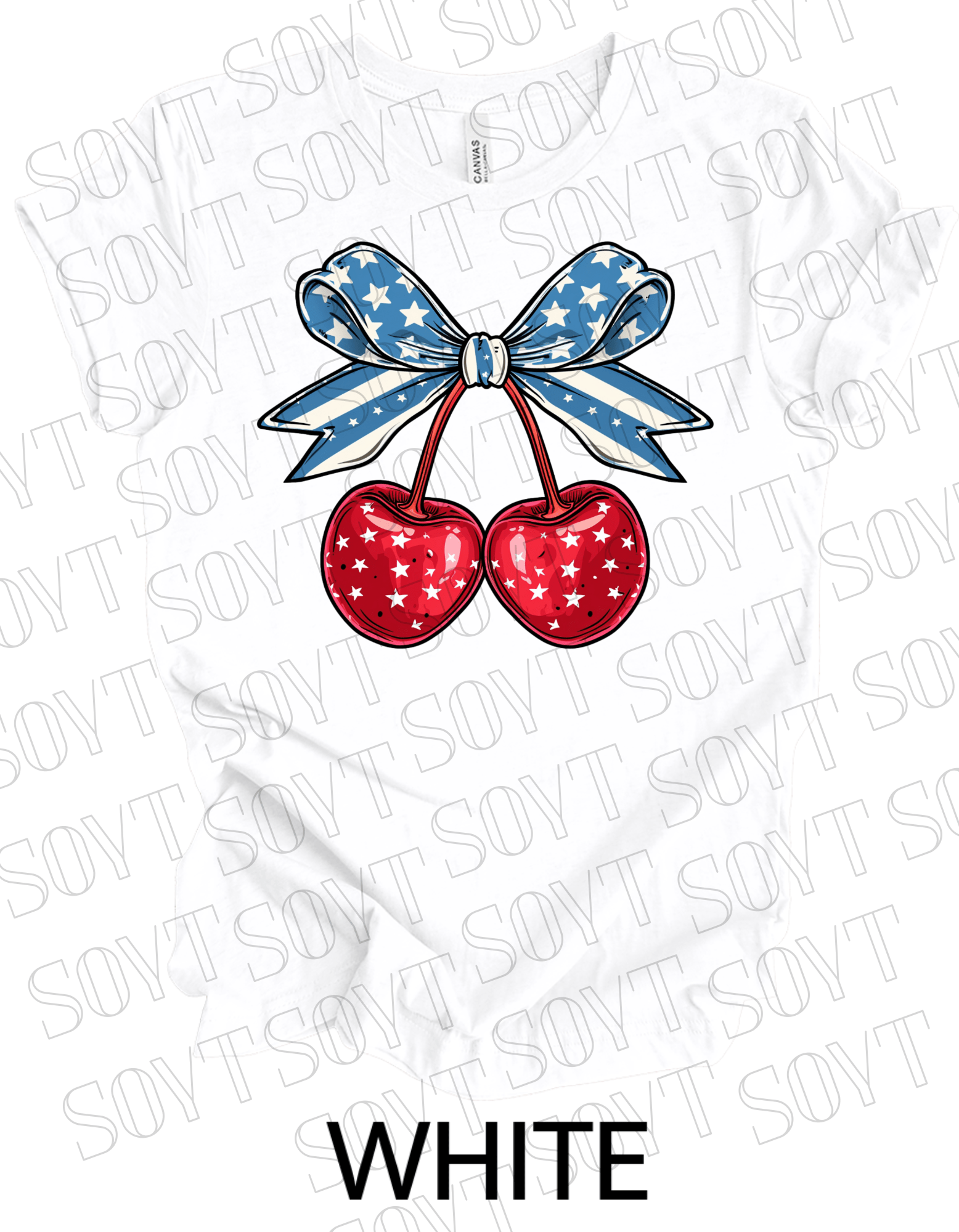 Patriotic Cherry Bow T-Shirt – Bella+Canvas 4th of July Graphic Tee - Festive Apparel StoreWhite