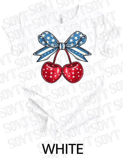 Patriotic Cherry Bow T-Shirt – Bella+Canvas 4th of July Graphic Tee - Festive Apparel StoreWhite