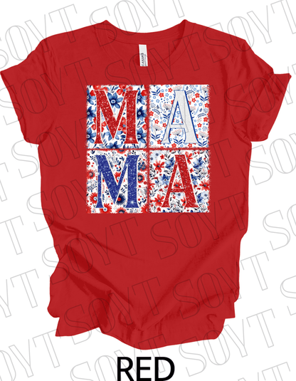 Patriotic MAMA Floral T-Shirt – Bella+Canvas 4th of July Mom Tee - Festive Apparel StoreRed