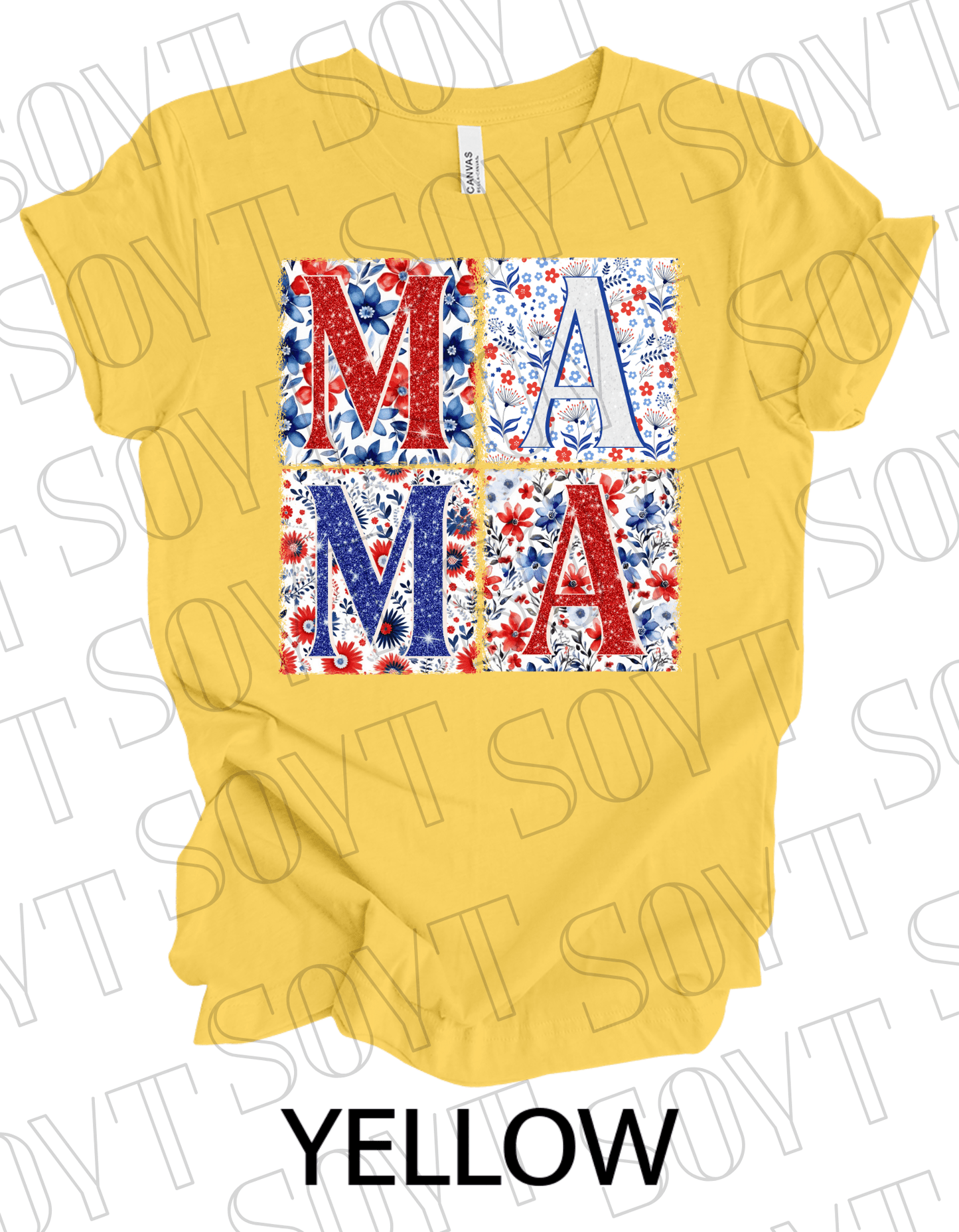 Patriotic MAMA Floral T-Shirt – Bella+Canvas 4th of July Mom Tee - Festive Apparel StoreYellow
