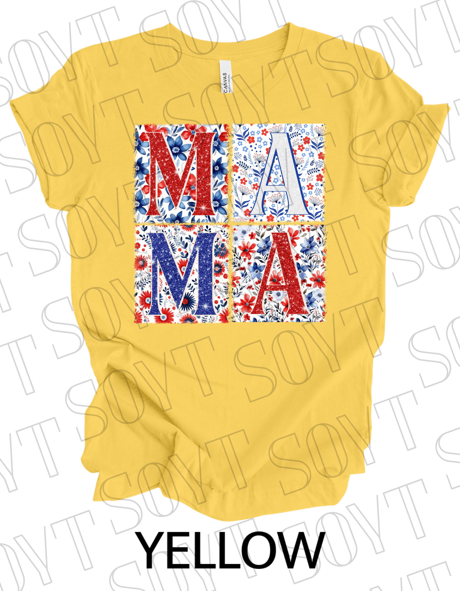 Patriotic MAMA Floral T-Shirt – Bella+Canvas 4th of July Mom Tee - Festive Apparel StoreYellow