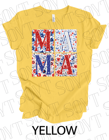 Patriotic MAMA Floral T-Shirt – Bella+Canvas 4th of July Mom Tee - Festive Apparel StoreYellow