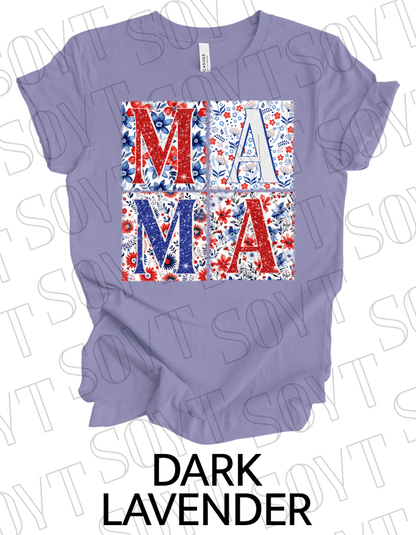 Patriotic MAMA Floral T-Shirt – Bella+Canvas 4th of July Mom Tee - Festive Apparel StoreDark Lavender