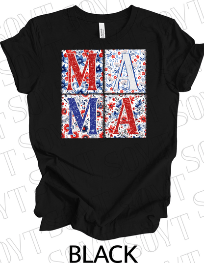 Patriotic MAMA Floral T-Shirt – Bella+Canvas 4th of July Mom Tee - Festive Apparel StoreBlack