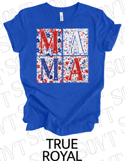 Patriotic MAMA Floral T-Shirt – Bella+Canvas 4th of July Mom Tee - Festive Apparel StoreRoyal Blue