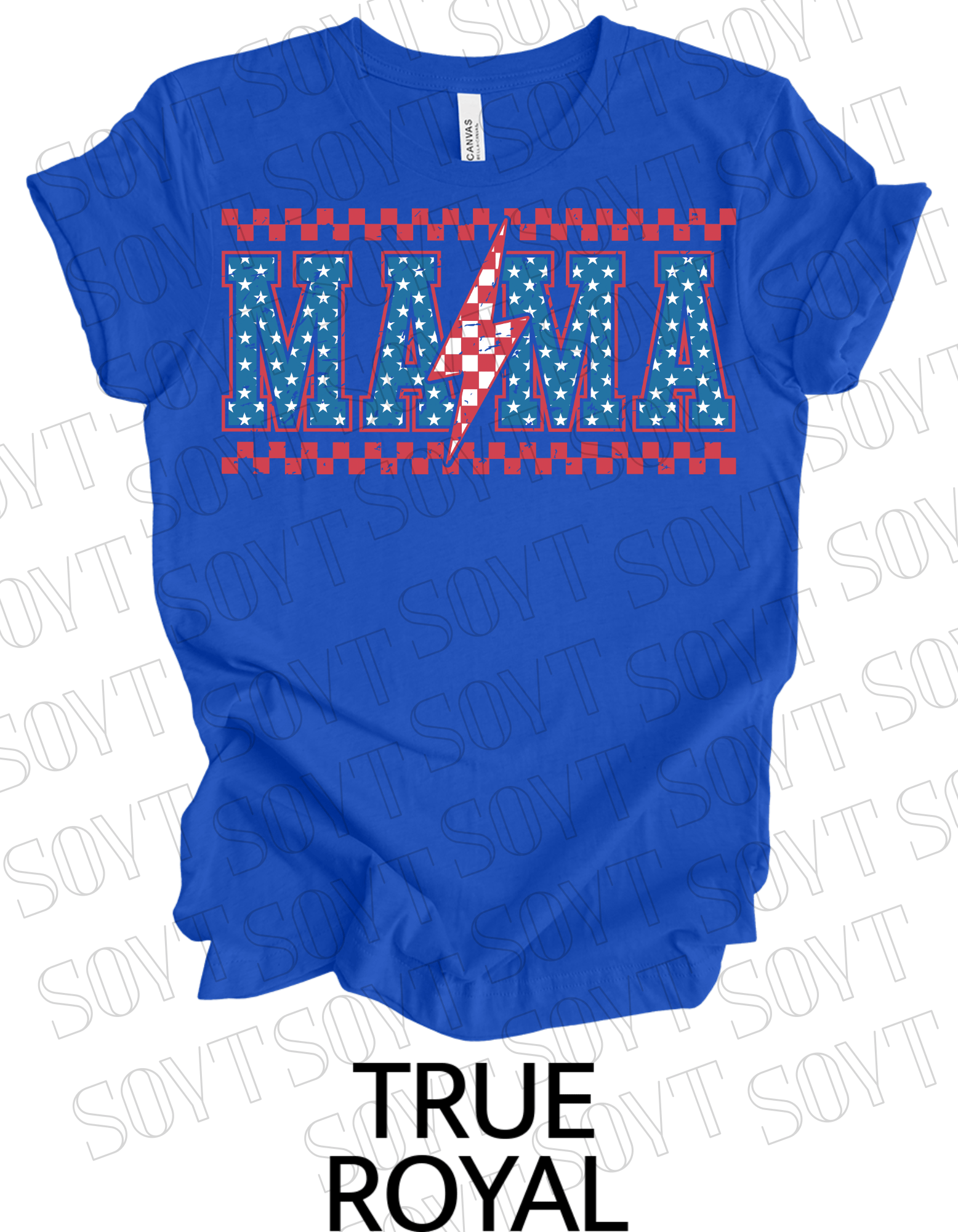 Patriotic Mama Lightning T-Shirt – Gingham & Stars 4th of July Mom Tee | Made in USA - Festive Apparel StoreRoyal Blue