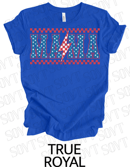 Patriotic Mama Lightning T-Shirt – Gingham & Stars 4th of July Mom Tee | Made in USA - Festive Apparel StoreRoyal Blue