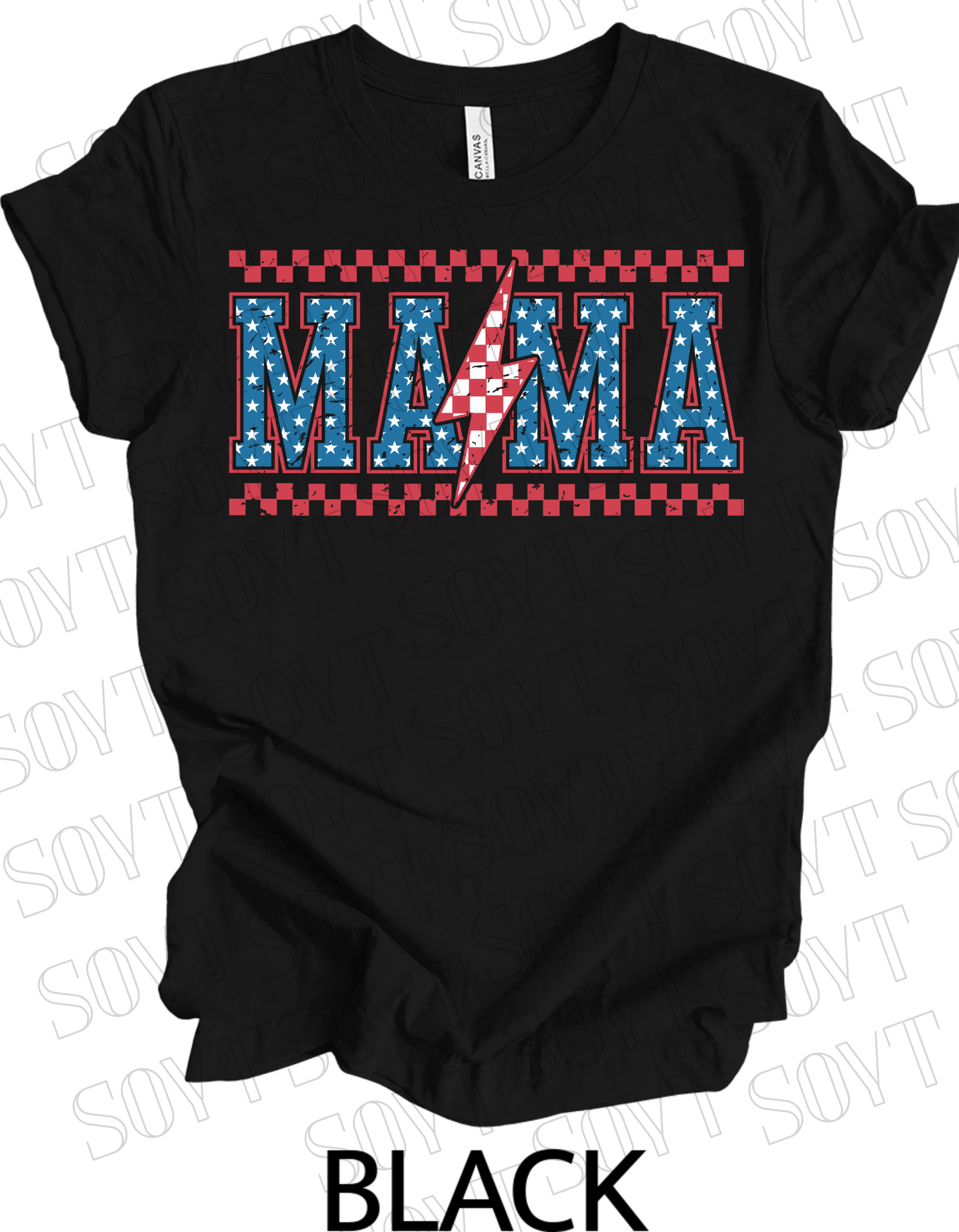 Patriotic Mama Lightning T-Shirt – Gingham & Stars 4th of July Mom Tee | Made in USA - Festive Apparel StoreBlack
