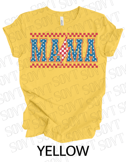 Patriotic Mama Lightning T-Shirt – Gingham & Stars 4th of July Mom Tee | Made in USA - Festive Apparel StoreYellow