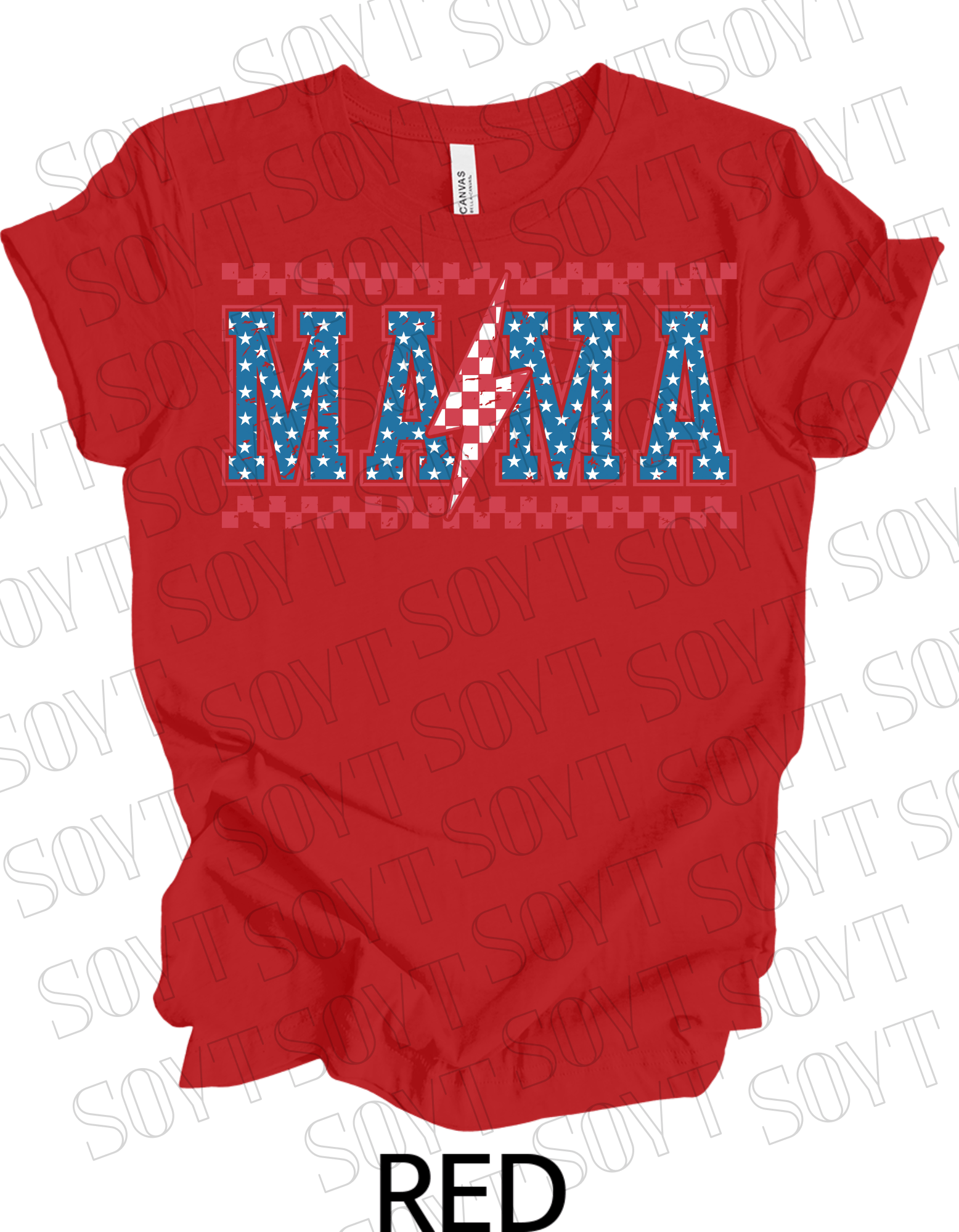 Patriotic Mama Lightning T-Shirt – Gingham & Stars 4th of July Mom Tee | Made in USA - Festive Apparel StoreRed