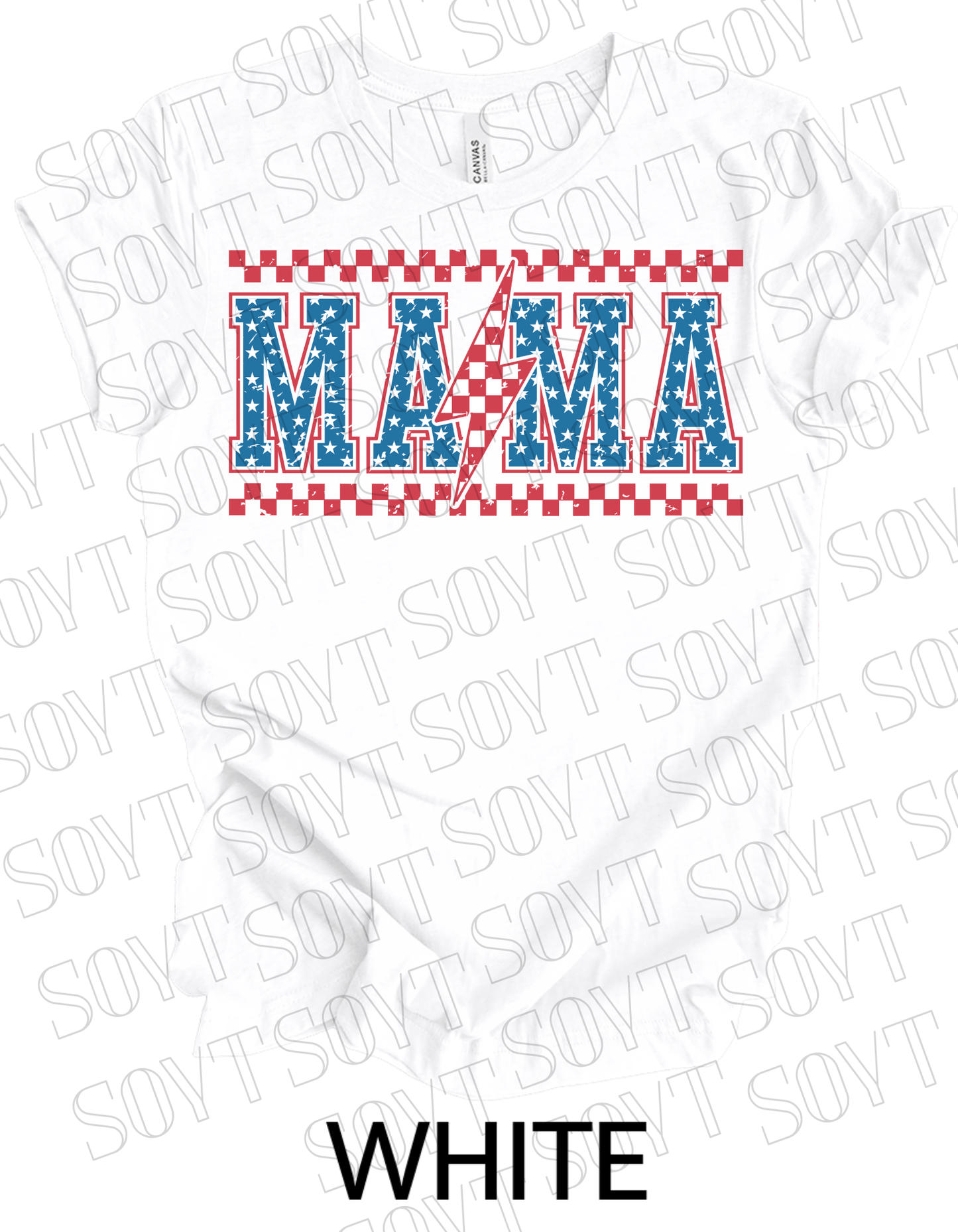 Patriotic Mama Lightning T-Shirt – Gingham & Stars 4th of July Mom Tee | Made in USA - Festive Apparel StoreWhite