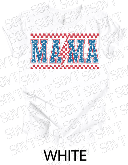 Patriotic Mama Lightning T-Shirt – Gingham & Stars 4th of July Mom Tee | Made in USA - Festive Apparel StoreWhite