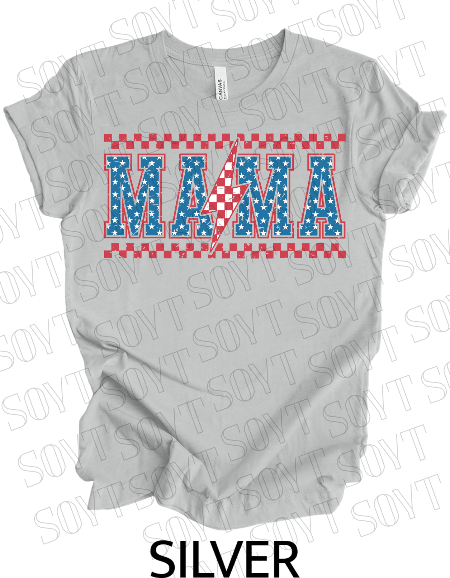 Patriotic Mama Lightning T-Shirt – Gingham & Stars 4th of July Mom Tee | Made in USA - Festive Apparel StoreSilver
