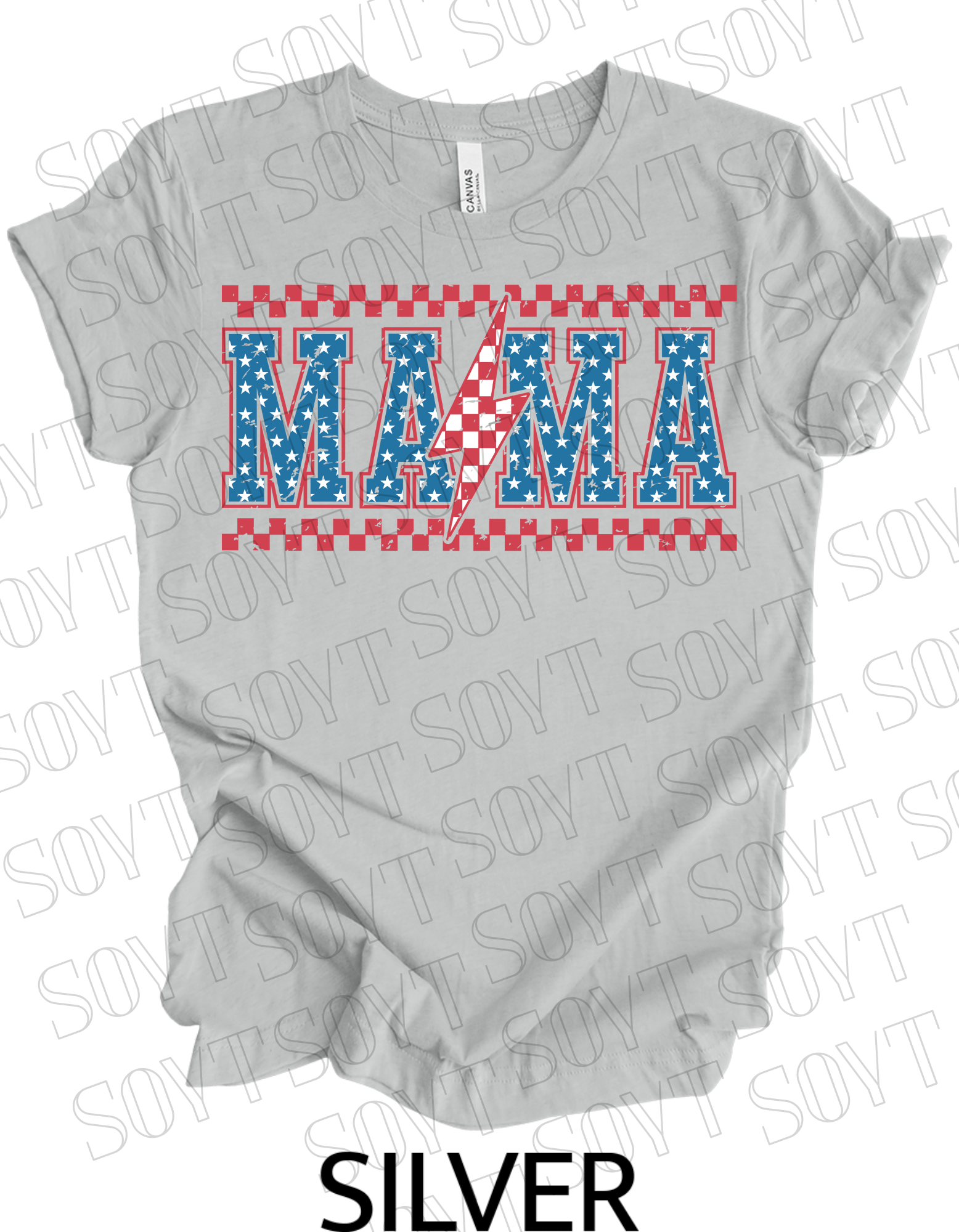 Patriotic Mama Lightning T-Shirt – Gingham & Stars 4th of July Mom Tee | Made in USA - Festive Apparel StoreSilver
