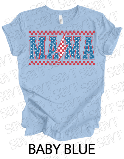 Patriotic Mama Lightning T-Shirt – Gingham & Stars 4th of July Mom Tee | Made in USA - Festive Apparel StoreBaby Blue