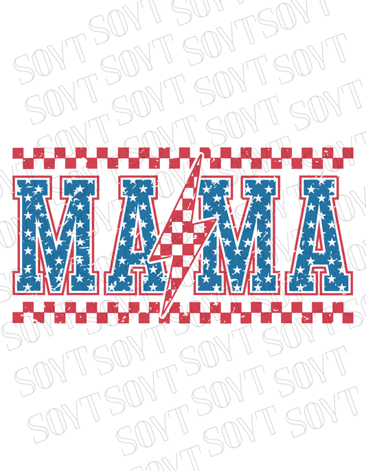 Patriotic Mama Lightning T-Shirt – Gingham & Stars 4th of July Mom Tee | Made in USA - Festive Apparel StoreWhite