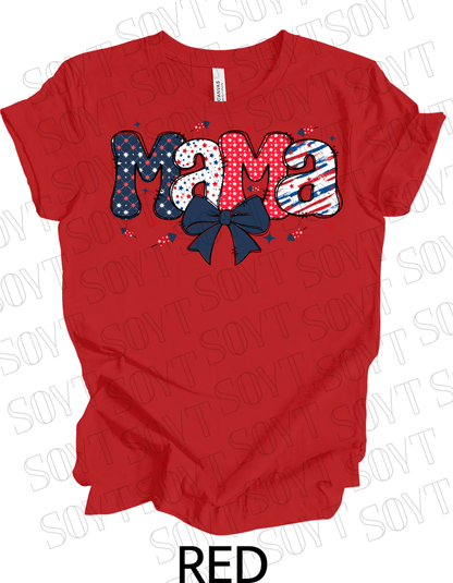 Patriotic Mama T-Shirt – 4th of July Mom Tee with Stars & Bow | Made in USA - Festive Apparel StoreRed