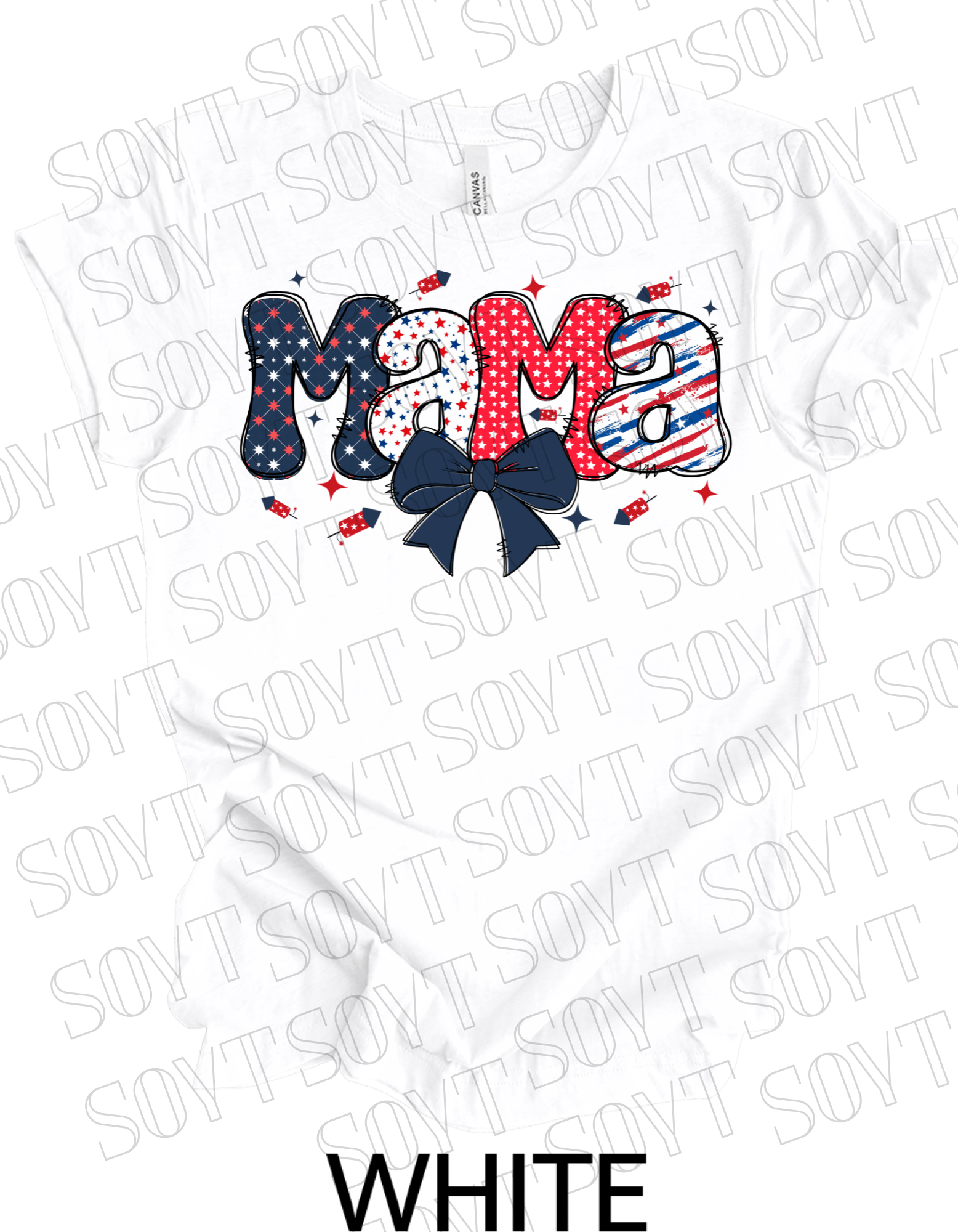 Patriotic Mama T-Shirt – 4th of July Mom Tee with Stars & Bow | Made in USA - Festive Apparel StoreWhite