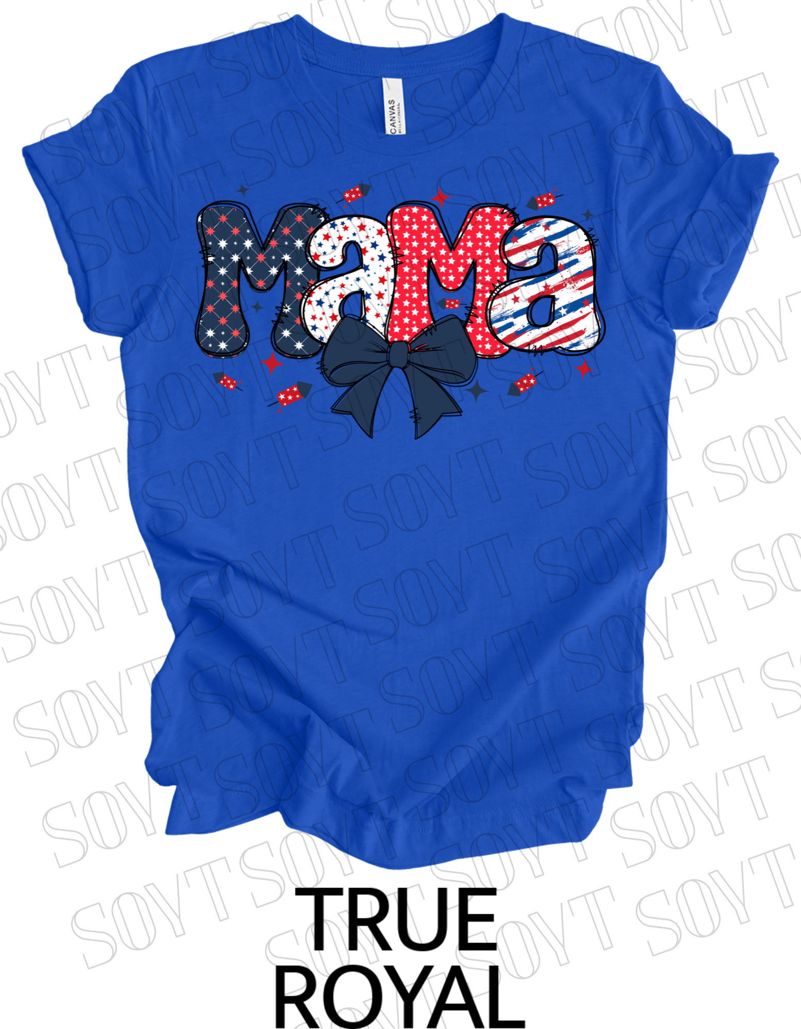 Patriotic Mama T-Shirt – 4th of July Mom Tee with Stars & Bow | Made in USA - Festive Apparel StoreRoyal Blue