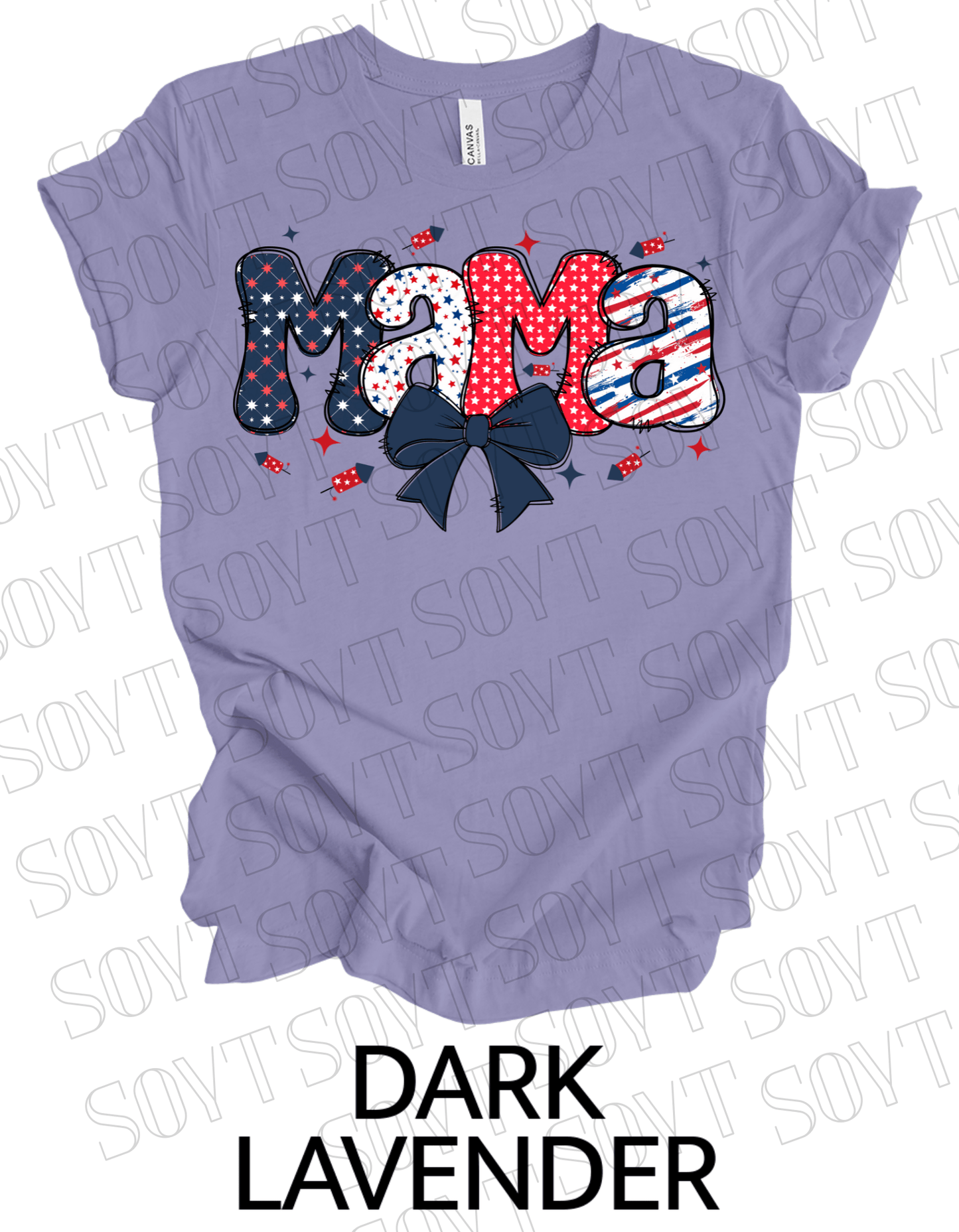 Patriotic Mama T-Shirt – 4th of July Mom Tee with Stars & Bow | Made in USA - Festive Apparel StoreDark Lavender