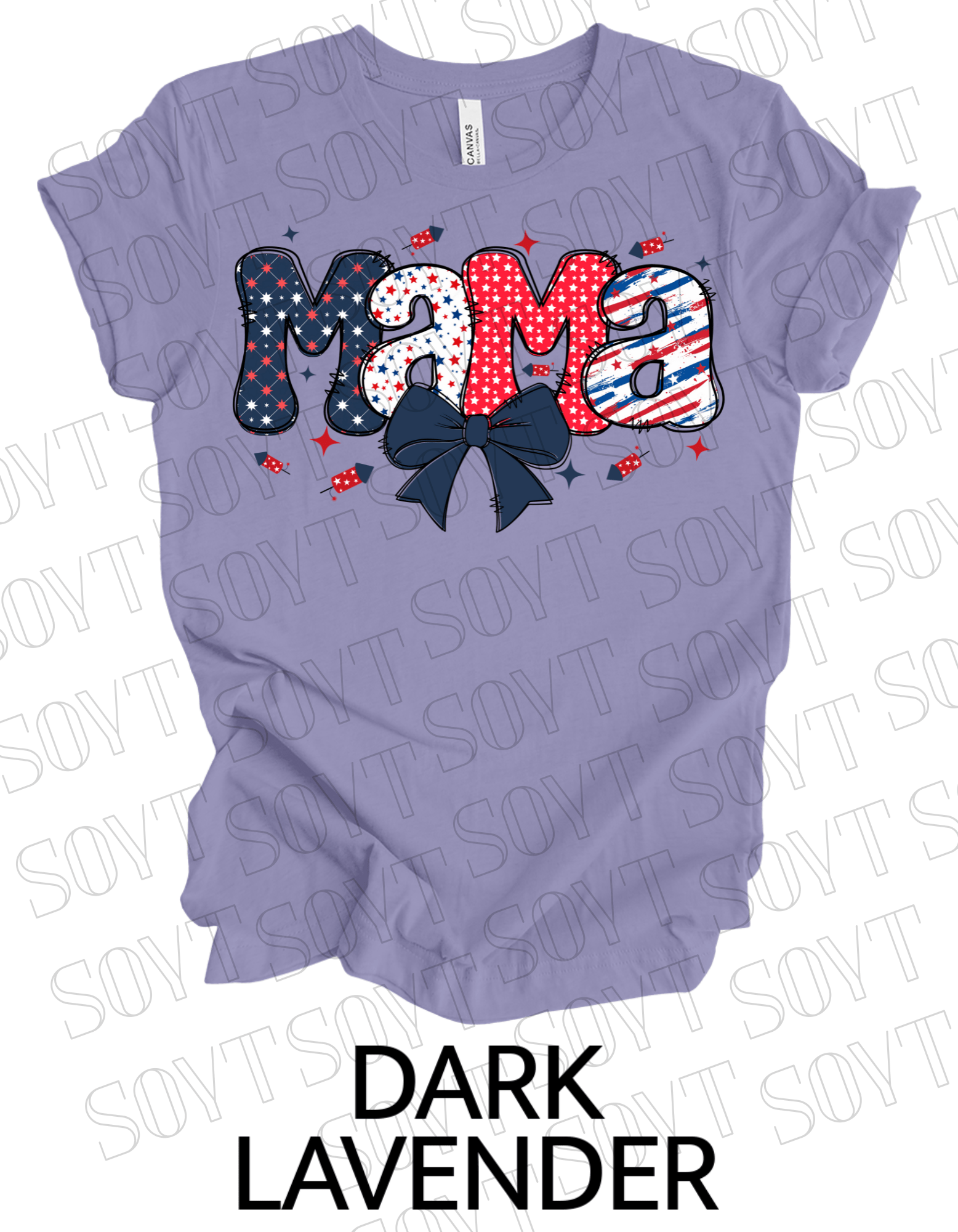 Patriotic Mama T-Shirt – 4th of July Mom Tee with Stars & Bow | Made in USA - Festive Apparel StoreDark Lavender