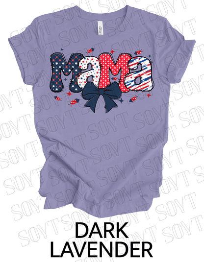 Patriotic Mama T-Shirt – 4th of July Mom Tee with Stars & Bow | Made in USA - Festive Apparel StoreDark Lavender