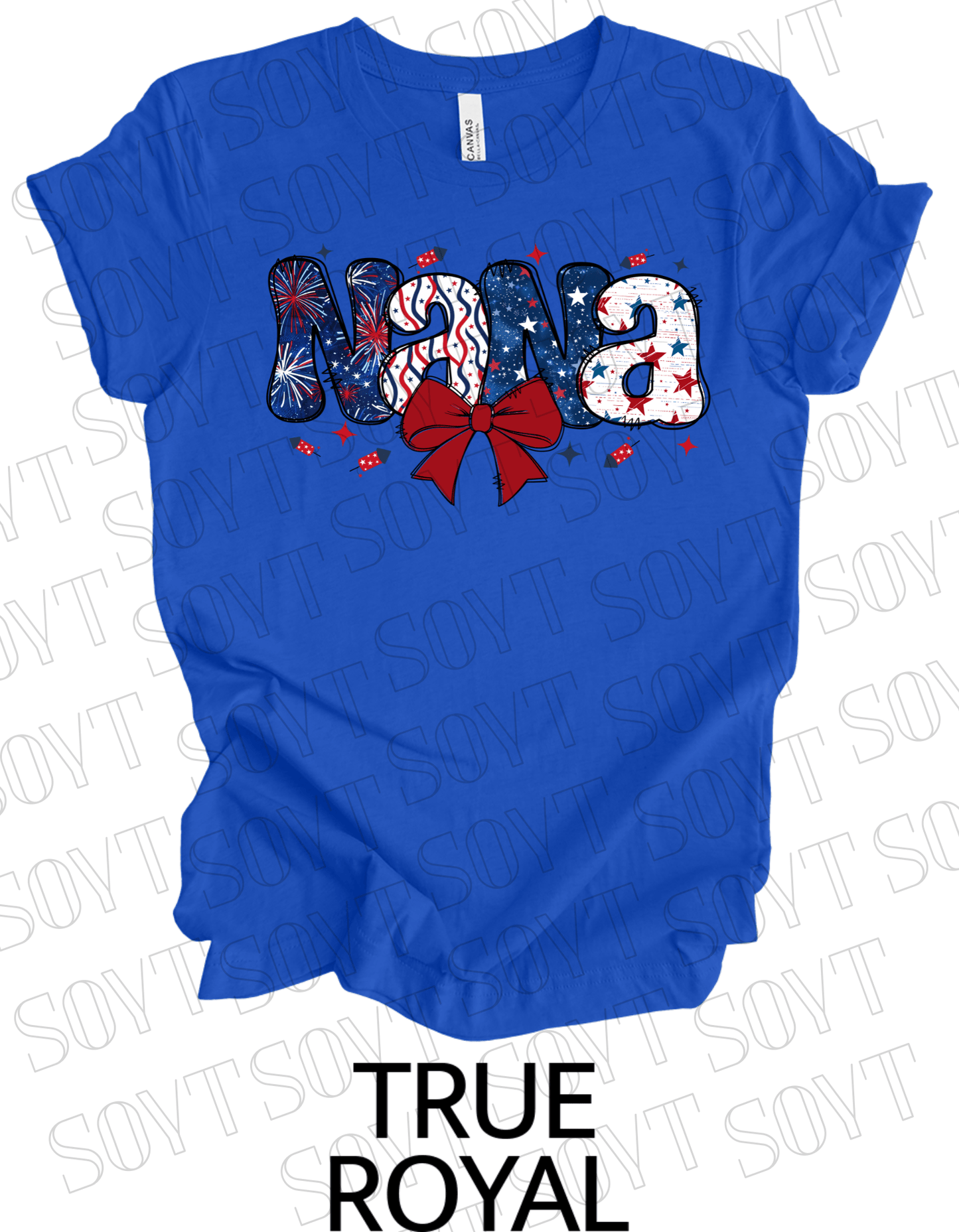Patriotic Nana T-Shirt – 4th of July Grandma Shirt with Bow | Made in USA - Festive Apparel StoreRoyal Blue
