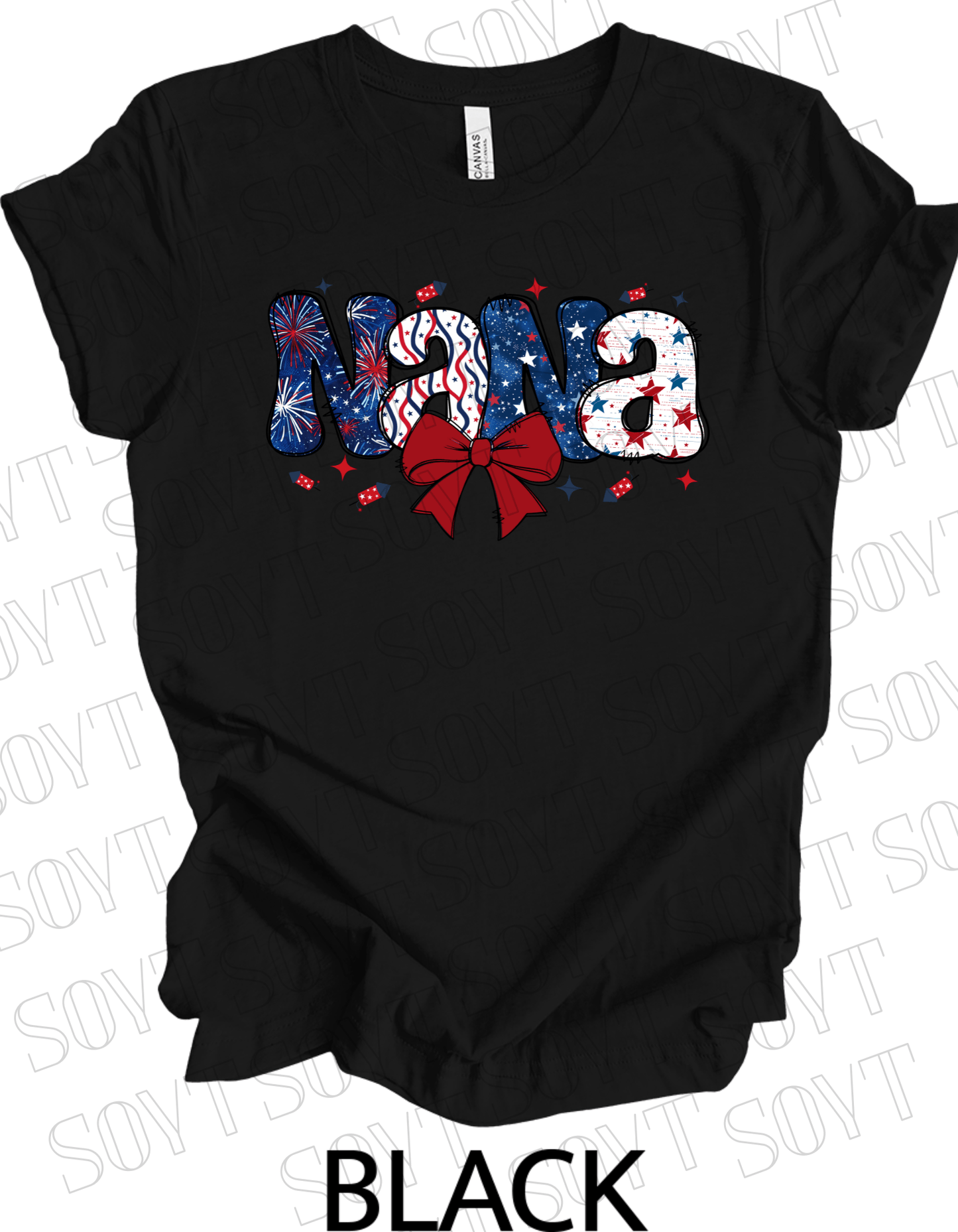 Patriotic Nana T-Shirt – 4th of July Grandma Shirt with Bow | Made in USA - Festive Apparel StoreBlack