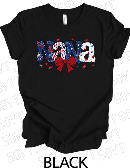 Patriotic Nana T-Shirt – 4th of July Grandma Shirt with Bow | Made in USA - Festive Apparel StoreBlack