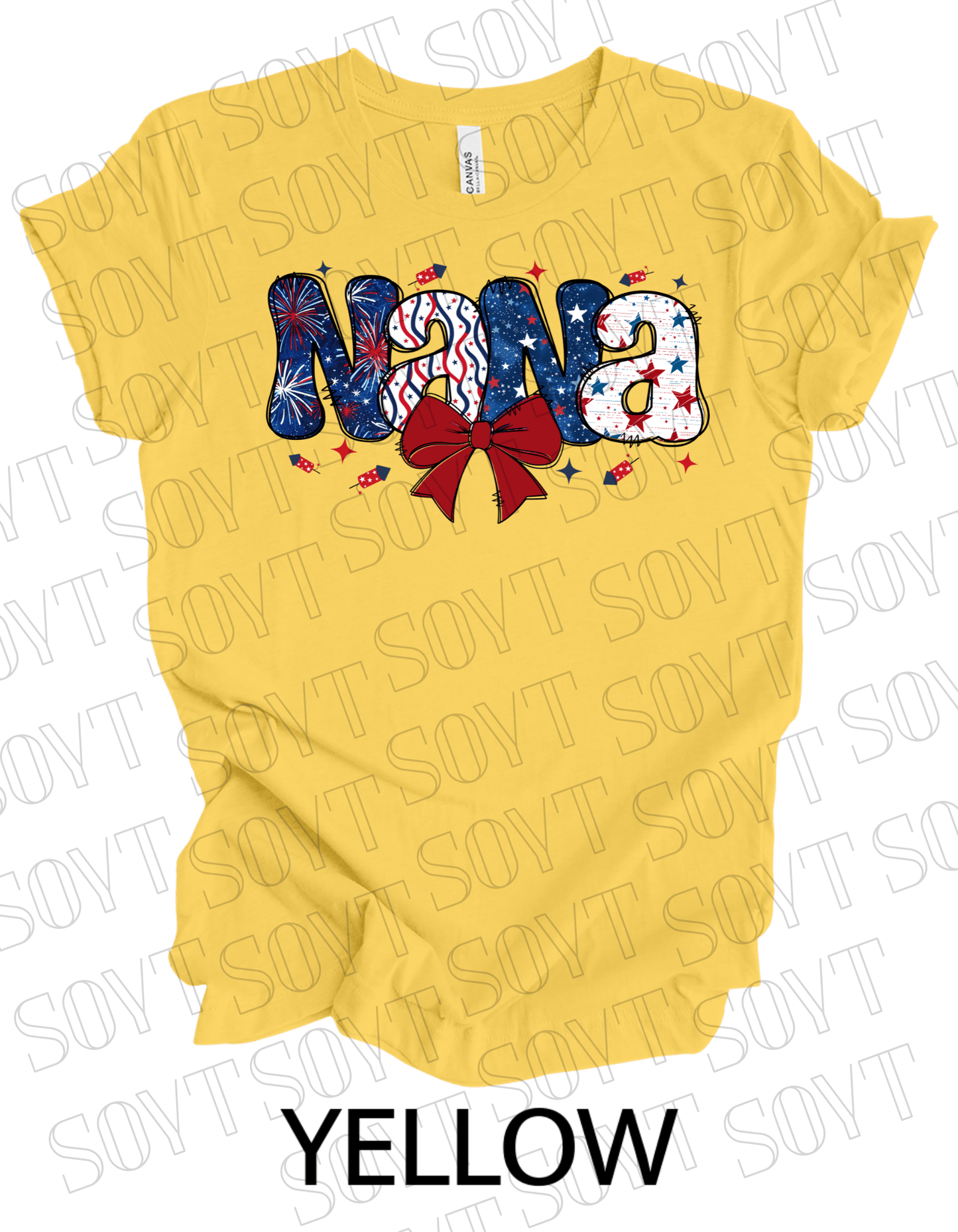 Patriotic Nana T-Shirt – 4th of July Grandma Shirt with Bow | Made in USA - Festive Apparel StoreYellow