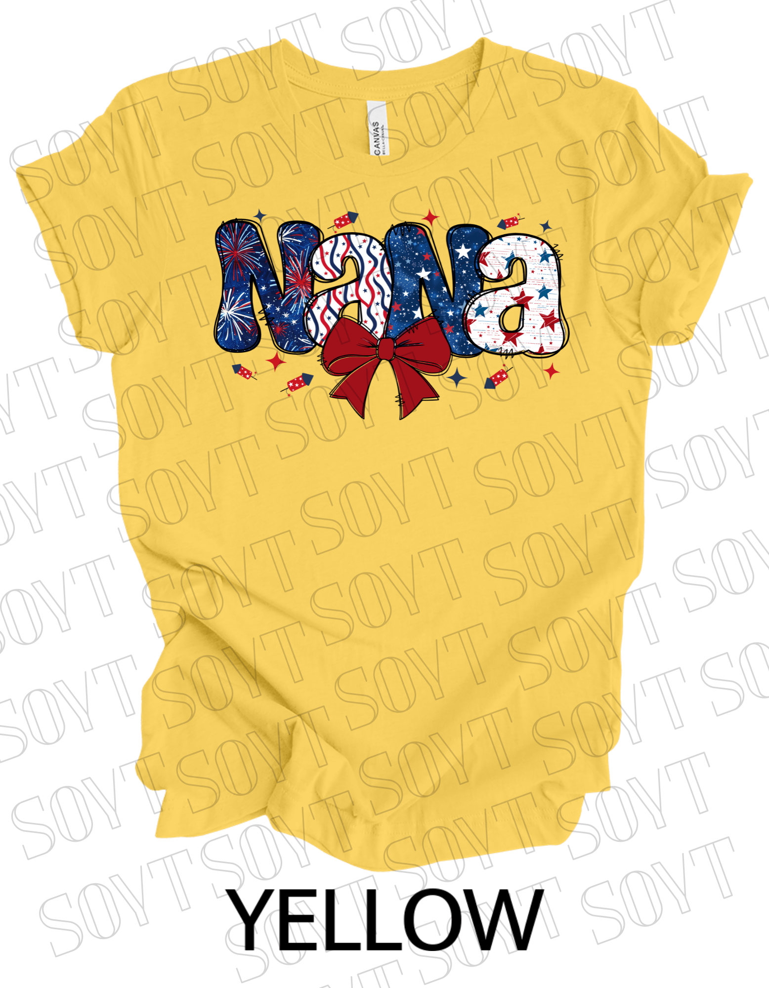Patriotic Nana T-Shirt – 4th of July Grandma Shirt with Bow | Made in USA - Festive Apparel StoreYellow