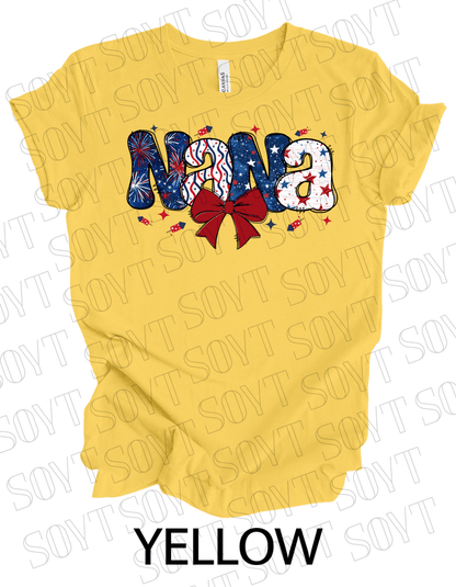 Patriotic Nana T-Shirt – 4th of July Grandma Shirt with Bow | Made in USA - Festive Apparel StoreYellow