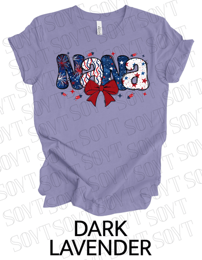 Patriotic Nana T-Shirt – 4th of July Grandma Shirt with Bow | Made in USA - Festive Apparel StoreDark Lavender