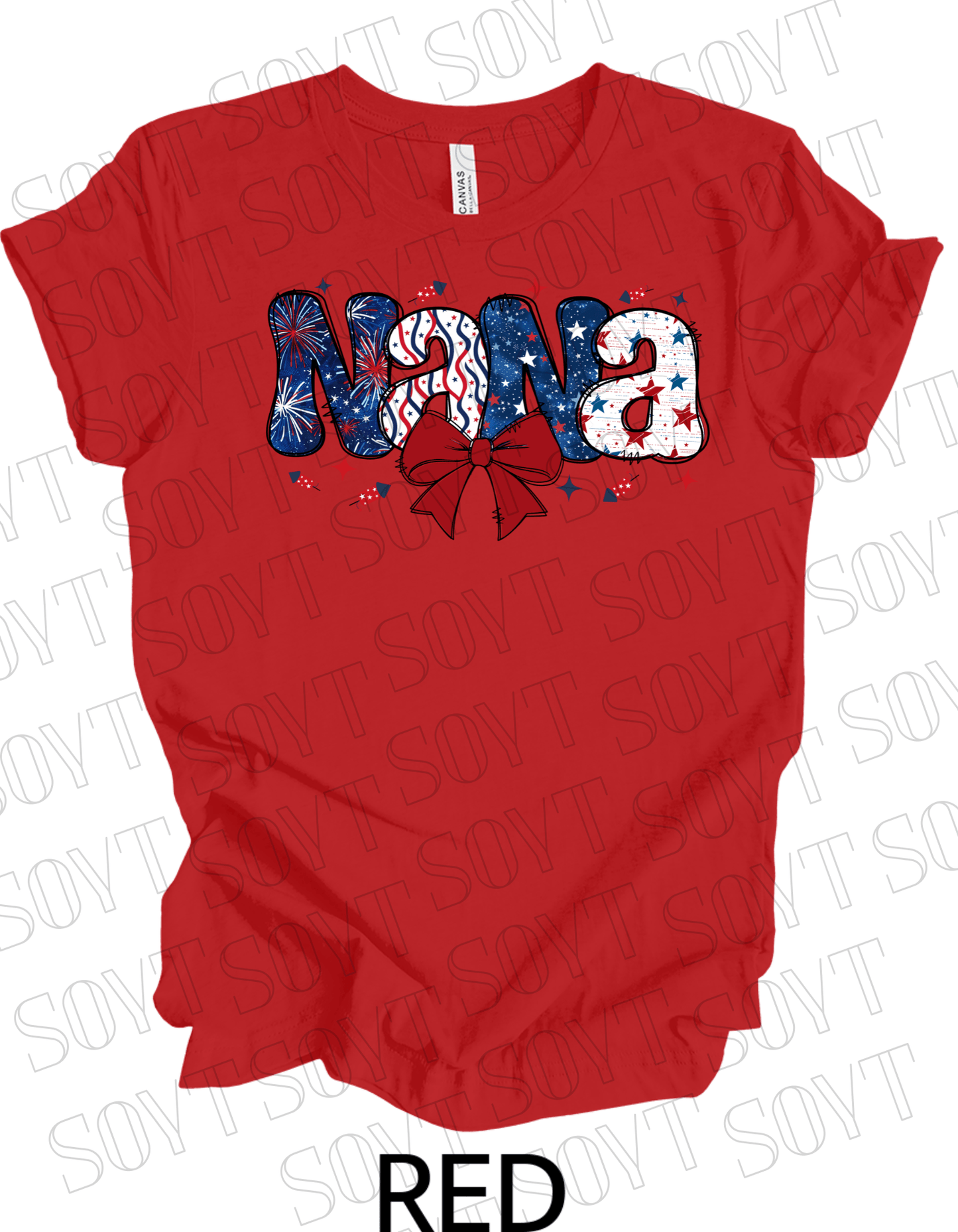 Patriotic Nana T-Shirt – 4th of July Grandma Shirt with Bow | Made in USA - Festive Apparel StoreRed
