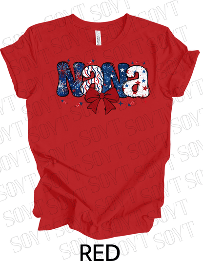 Patriotic Nana T-Shirt – 4th of July Grandma Shirt with Bow | Made in USA - Festive Apparel StoreRed