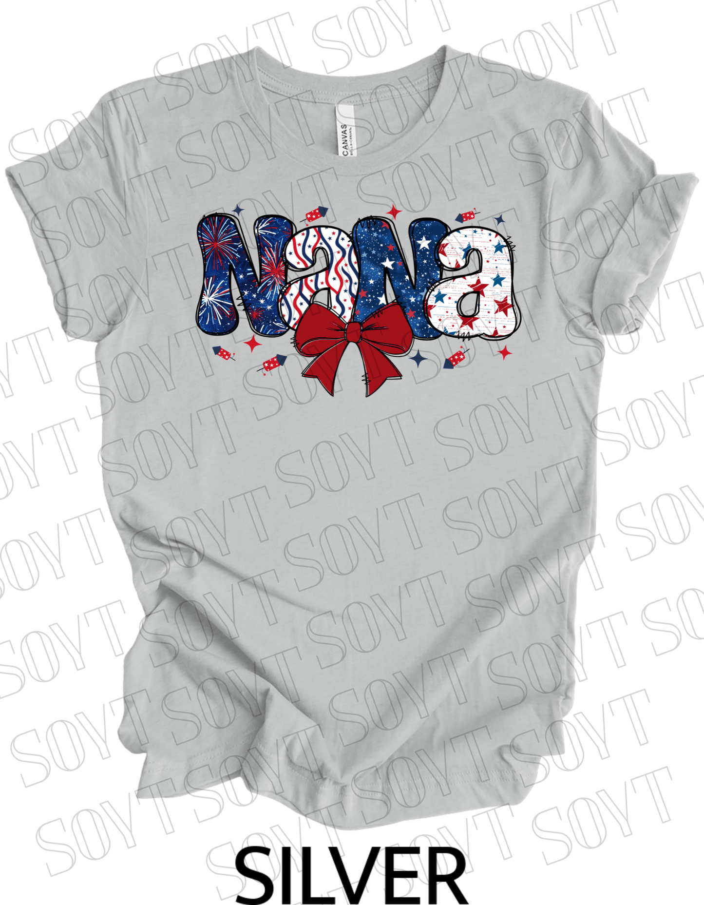 Patriotic Nana T-Shirt – 4th of July Grandma Shirt with Bow | Made in USA - Festive Apparel StoreSilver
