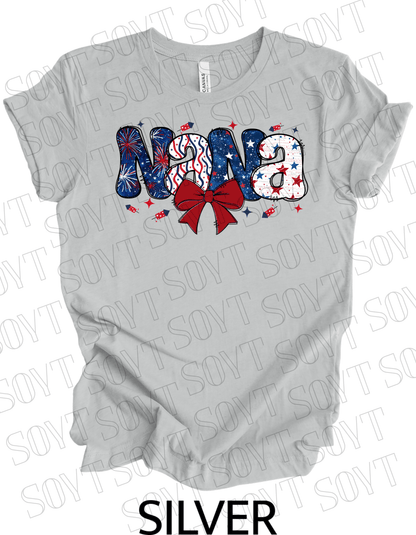 Patriotic Nana T-Shirt – 4th of July Grandma Shirt with Bow | Made in USA - Festive Apparel StoreSilver