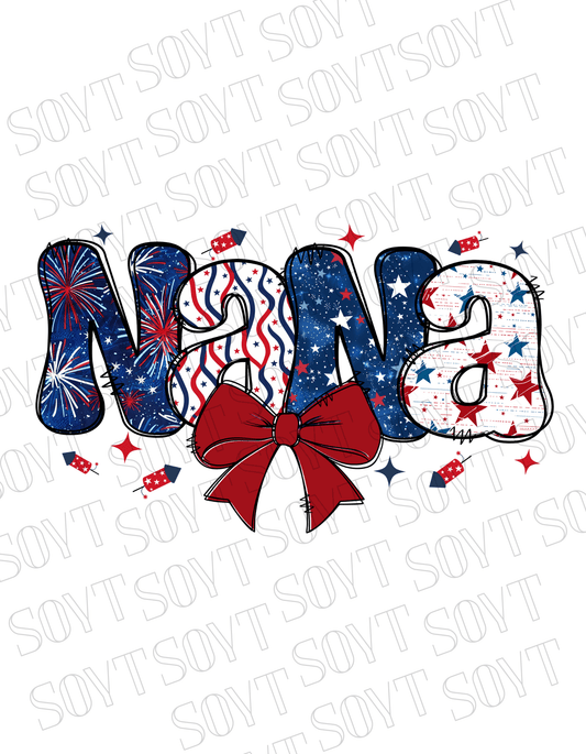 Patriotic Nana T-Shirt – 4th of July Grandma Shirt with Bow | Made in USA - Festive Apparel StoreWhite